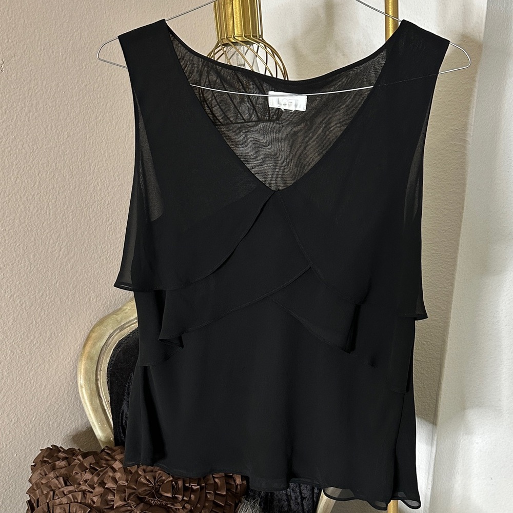 Loft Elegant Black V-Neck Blouse